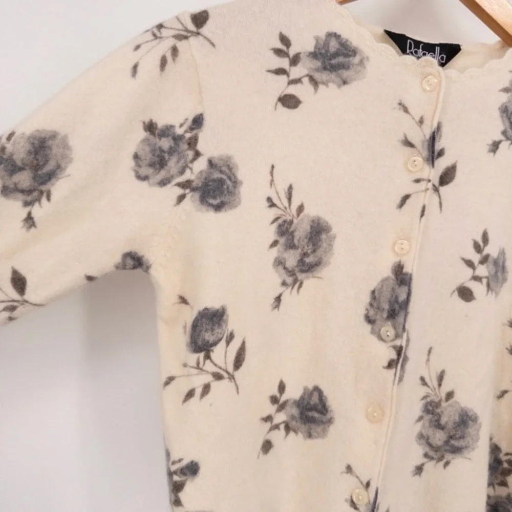 Vintage Floral Cardigan Sweater Womens M Cottage Light‎ Academia Feminine Cream - Picture 4 of 11